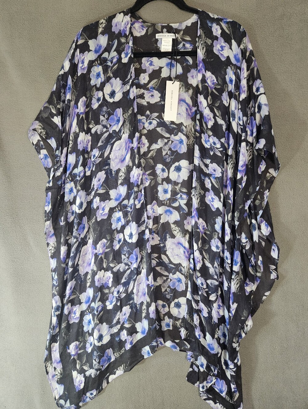 Rebecca Minkoff sheer black purple floral kimono Midnight Garden ruana wrap NWT